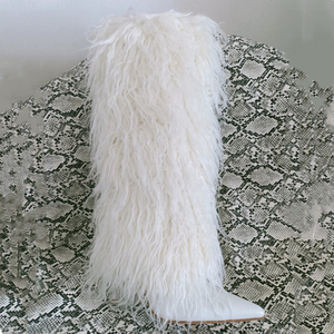 Bottes d'hiver chaudes en fourrure pour femmes, bottes de neige courtes, noires et blanches, à talons aiguilles, grande taille 43, 2022 - Product Image 6