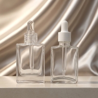 Bouteille en verre plate carrée à fond épais, anneau Transparent, tête de colle transparente, flacon compte-gouttes, vaporisateur