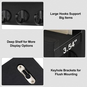 Decorative Modern Paulownia Wood <b>Wall</b>-Mounted <b>Key</b> Holder Shelf Large <b>Hooks</b> <b>Keys</b> Mail Bags Umbrella (Living Room Bathroom) - Product Image 3
