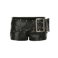Shorts décontractés pour femmes, taille basse, noir, en polyester/nylon respirant, style vintage punk, avec rivets, pour moto, sexy, streetwear, club