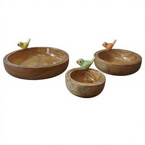Ensemble de service en bois d'acacia, style vintage, fait main, écologique, compatible lave-vaisselle, bols décoratifs, comptoir poli, pour la maison et les fêtes BS - Product Image 4
