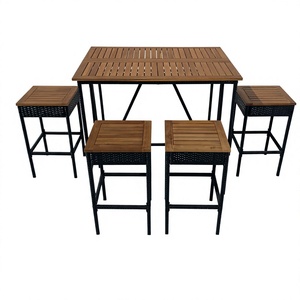High Quality Modern Rattan Acacia Wood Garden <b>Set</b> 5-Piece Dining Furniture Steel Frame Waterproof Durable for Garden <b>Outdoor</b> Use - Product Image 1
