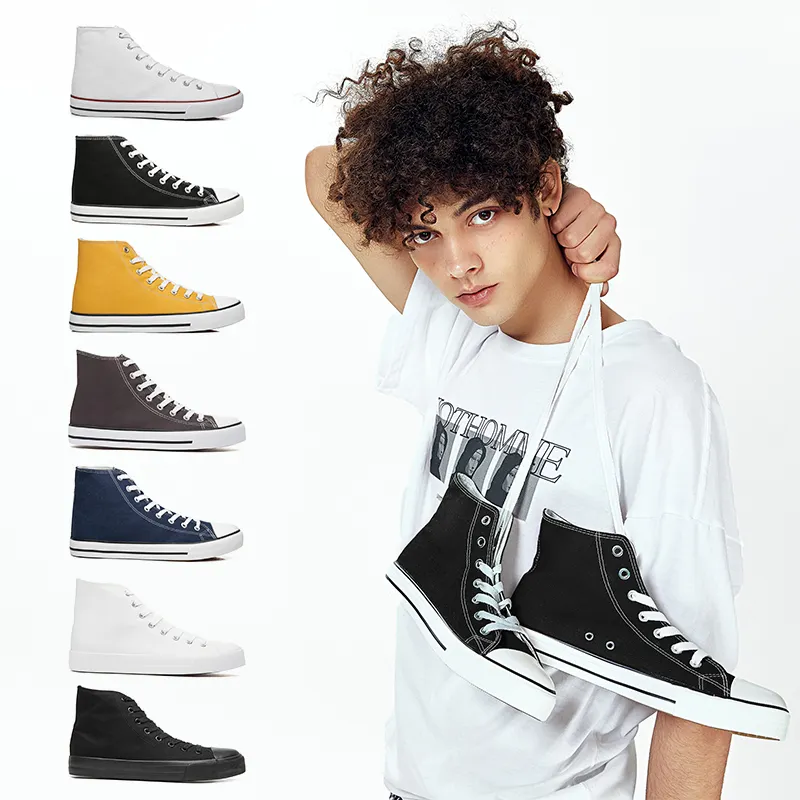 XRH 2023 New Arrival Women's Mens High Top Canvas Sneakers Trendy White Casual Skateboarding Shoes for men Custom Sneakers OEM