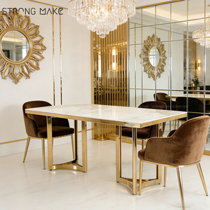 โต๊ะอาหารหรูหราสไตล์สแกนดิเนเวียน ท็อปกระจก โมเดิร์น หรูหรา โต๊ะรับประทานอาหารครบชุด โต๊ะรับประทานอาหารหินอ่อนร่วมสมัย - Product Image 2