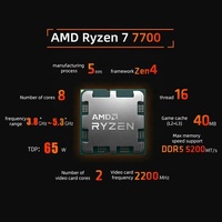 AMD R7 7700 3.8 GHz 8-Core 16-Thread CPU Socket AM5 Tary Nouveau sans refroidisseur CPU