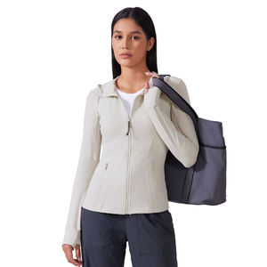 Veste de sport à capuche zippée intégrale pour <span class=keywords><strong>femme</strong></span>, coupe ajustée, avec poche, personnalisable avec logo, idéale pour le yoga et les activités de plein air - Product Image 5