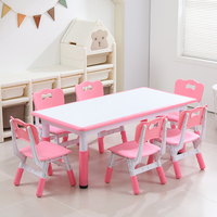Ensemble Table et Chaises pour Enfants à Hauteur Réglable, Table et Chaises en Plastique pour Tout-petits avec Dessus à Graffitis