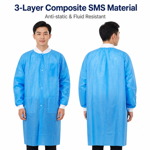 Blouses médicales jetables durables en SMS 45 g/m² pour adultes, longueur hanches, avec poches et poignets tricotés, stérilisées EOS - Product Image 4