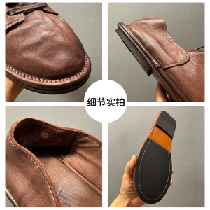 Handmade Leather Casual Loafers For Men Brown Soft Lace Up Slip On Breathable Genuine Leather Office <b>Work</b> Driving Shoes - Product Image 4