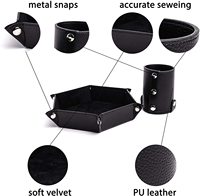 Plateau à dés pliable et coupelles, lot de voyage, arène à roulement hexagonal avec cuir noir et feutre