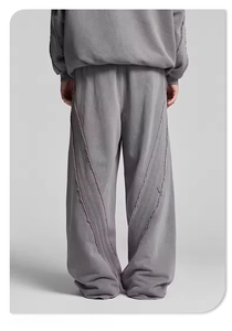 Pantaloni Sportivi da <span class=keywords><strong>Uomo</strong></span> Retrò Scomponibili Effetto Lavato con Strisce Verticali, Cuciture Grezze, Gamba Larga, Stile Y2K Techwear Streetwear, Vestibilità Ampia - Product Image 4