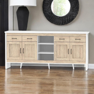 Mesa de buffet moderna con panel de madera de 2 puertas con estantes de 3 cajones multiusos para uso doméstico para sala de estar y cocina hecha en Malasia - Product Image 1