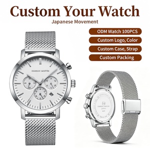 Reloj cronógrafo para hombre con logotipo personalizado, OEM, ODM, caja de acero inoxidable, correa de malla, calendario, plateado, de cuarzo, para hombre. - Product Image 1