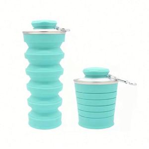 Bouteille pliable portable avec logo personnalisé, gobelet pliable en plastique, bouteille d'eau pliable en silicone pour le camping avec couvercles - Product Image 1