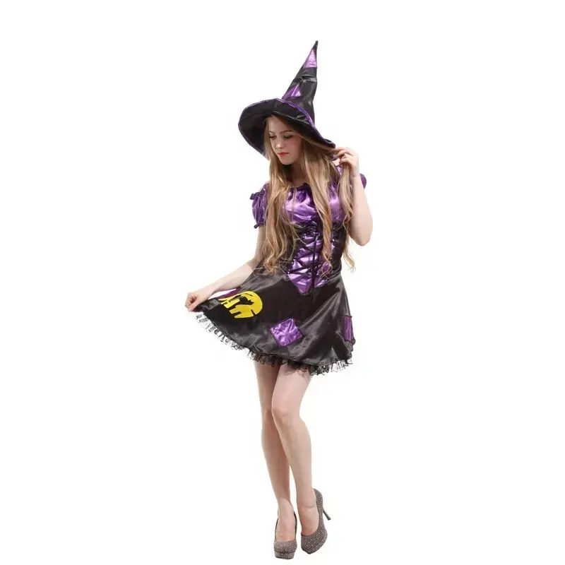 Vestido de Halloween para mulheres com chapéu, fantasia de bruxa para festas e travessuras, fantasia de elfo para adultos