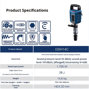 <span class=keywords><strong>Martillo</strong></span> <span class=keywords><strong>Demoledor</strong></span> Eléctrico Industrial BOSCH GSH 14 C/GSH 16-30/GSH 27 VC, Pico <span class=keywords><strong>Demoledor</strong></span> de <span class=keywords><strong>1750W</strong></span>, Acero Inoxidable, 2200ipm de Impacto - Product Image 2