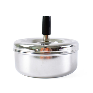 Smoking Extinguishing Windproof Round Metal Stainless Steel Stand Rotate Spin Ashtray With Lid