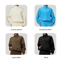 NCLAGEN Veste de sport pour femme à blocs de couleur, manches longues, col montant, fermeture éclair, légère, séchage rapide, veste de survêtement
