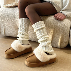 Autumn and Winter Coarse Wool Knitted Leg Warm Push <strong>Socks</strong> Cross-Border Hot Sale Compression Foot Cover with Logo on Cuff - Product Image 3