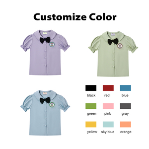 Uniformes Escolares Personalizados de Tela para Niños, Blusa con Cuello <span class=keywords><strong>Peter</strong></span> Pan, Camisas Escolares Azules para Niñas, Ropa de Uniforme Estudiantil - Product Image 4