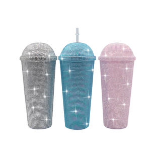 Tasse à café froide couleur logo personnalisé gobelet de fête en diamant gobelet clouté bouteille d'eau gobelet avec paille - Product Image 2