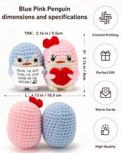 Adorno de pareja de pingüinos tejido a crochet a mano, corazón amigurumi, decoración mini tejida con hilo, regalo de San Valentín - Product Image 3