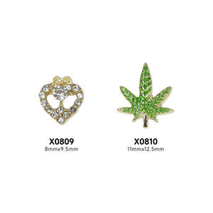 Лидер продаж, Зеленый Кленовый лист в форме сердца, сплав, металлические кристаллы любви, украшения для ногтей, большие бриллианты для ногтей - Product Image 6