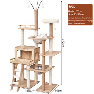 Grand cadre d'escalade moderne en bois multicouche pour chat avec plate-forme de saut à double nid pour les arbres à chat et les grattoirs à usage multiple - Product Image 6