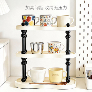 Cup Storage Rack 3 Tier Cream White Oval Desktop Shelf With Stand For Kitchenware Organization - Product Image 4
