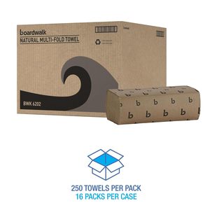 Serviettes de toilette jetables Boardwalk 1 pli, 9 x 9,45, 250 serviettes/paquet, 16 paquets/carton, naturelles - Product Image 5