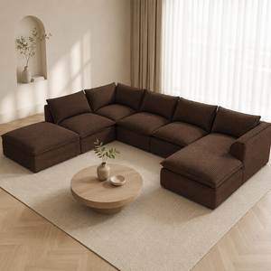Canapé modulaire en forme de U, emballé sous vide, avec double chaise longue, ensemble confortable en tissu pour salon - Product Image 1
