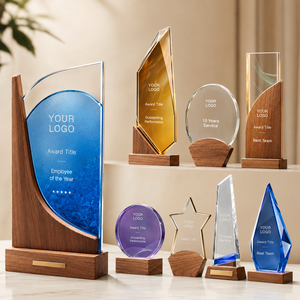 Premio de Cristal y Madera con Logotipo Personalizado, Placa de Reconocimiento para Empleados con Impresión UV, Trofeo de Regalo para Aniversario Corporativo - Product Image 1