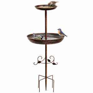 Mangeoire à oiseaux rustique en métal avec support, bronze vintage, ornement de jardin rond, décoration extérieure pour cour - Product Image 1