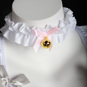Lemon Story Maid Uniform Cosplay Costume White Ruffle Collar With Gold Bell Pink Bow JK Style - Product Image 1