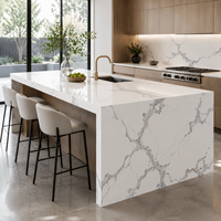 Dalle de quartz Calacatta 6733 résistante aux taches, aux rayures et à la chaleur, avec veines grises, en quartzite blanc, pour plan de travail de cuisine et projets de construction