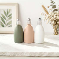 Botol Roller Kaca Pastel Morandi Unik 12ml, Warna Putih Lembut, Pink, Hijau dengan Tutup Bambu Alami & Bola Baja Tahan Karat