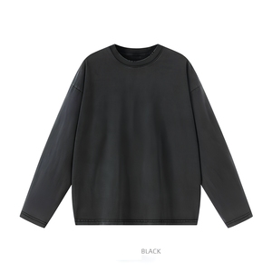 Custom Washed Black Womens Long Sleeve Crewneck Sweatshirt Vintage Faded Casual Pullover Wholesale USA <b>UK</b> Europe Boutique OEM - Product Image 1