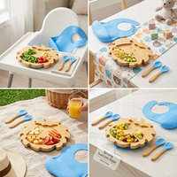 Ensemble bébé GL Manufacturer sans BPA : cuillère, fourchette et assiettes à ventouse en bambou