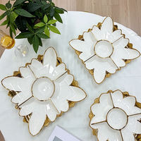Ensemble d'assiettes en céramique à bord doré nordique avec compartiments, 10" et 12", pour servir des fruits, des collations et des petits-déjeuners