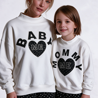 Sweat-shirt imprimé tricoté à col montant Mommy&me pour femmes et adolescentes 2026 – Pull d'hiver ample et court à manches longues, style doux