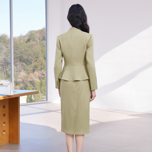 Women's Blazer Suit Set Midi Skirt With Peplum Design For Work And Interviews Anti-Wrinkle Worsted Fabric - Product Image 4