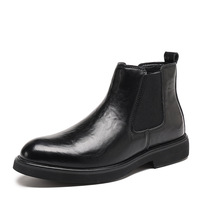 Nouvelles Bottes Chelsea Homme Printemps-Automne Style Britannique Polyvalentes à Enfiler en Cuir Doux Brossé Mi-Mollet avec Doublure en Coton et Semelle Extérieure en Caoutchouc