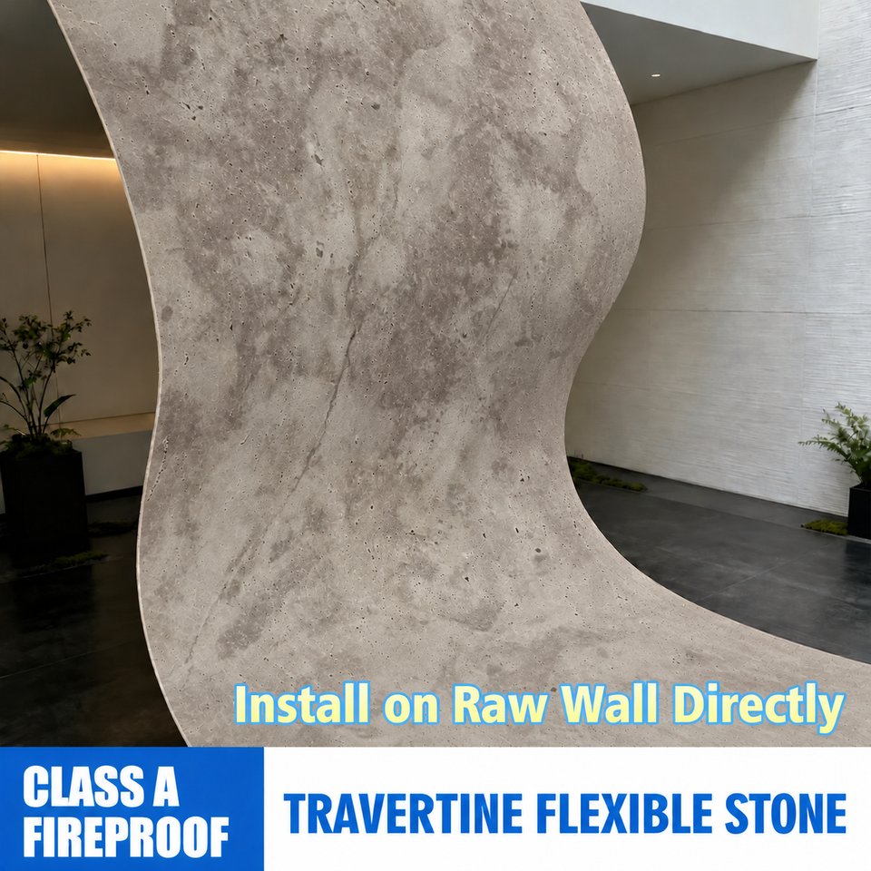 School Cladding 3D Textured Cave Travertine MCM Flexible Stone Sheets Weather Resistant ...