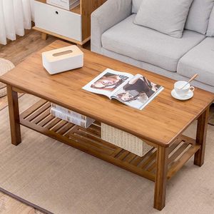 <b>Bamboo</b> Coffee <b>Table</b> 120x60x50cm Double Storage Living Room Sofa <b>Table</b> With Shelf - Product Image 1