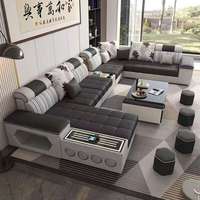 Sofá Seccional Modular de Cuero en Forma de L con Altavoz Bluetooth Integrado y Almacenamiento Lateral, Juego Completo de Muebles para Sala de Estar