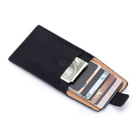 Porte-cartes de luxe en cuir véritable pour femme, fin et élégant, avec système de tirage rapide pour cartes d'identité et de crédit, mini étui de voyage