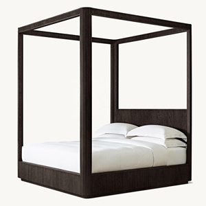 Lit <span class=keywords><strong>à</strong></span> baldaquin Grand Moderne en Chêne Américain, Taille Personnalisable, Cadre en Bois Cannelé <span class=keywords><strong>à</strong></span> Quatre Poteaux, Ensemble de Lit King Size Artisanal de Luxe en Bois Nervuré - Product Image 6