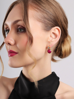 Boucles d'oreilles pendantes Crimson Cloud, pierre blanche rectangulaire, accent rouge, design élégant, bijoux de mode pour femmes, cadeau