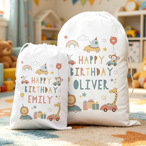 Sacchetto Regalo Personalizzato in Cotone con Coulisse per <span class=keywords><strong>Compleanno</strong></span> Bambini, Stampa Animale Carina, Vendita all'Ingrosso - Product Image 6