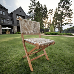 เก้าอี้พับเชือกถักมือ โครงไม้บีชแข็งแรง สำหรับใช้งานกลางแจ้ง สวน แคมป์ปิ้ง คาเฟ่ สไตล์โบโฮ - Product Image 3